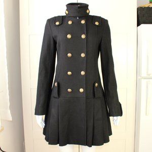 GUESS Black Wool Winter Dress Coat Gold Belt